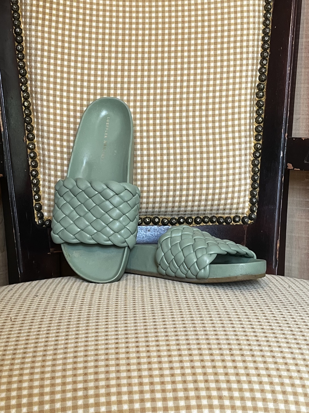 💋 Loeffler Randall ”Sonnie” Woven Slide Sandals in Sage Green